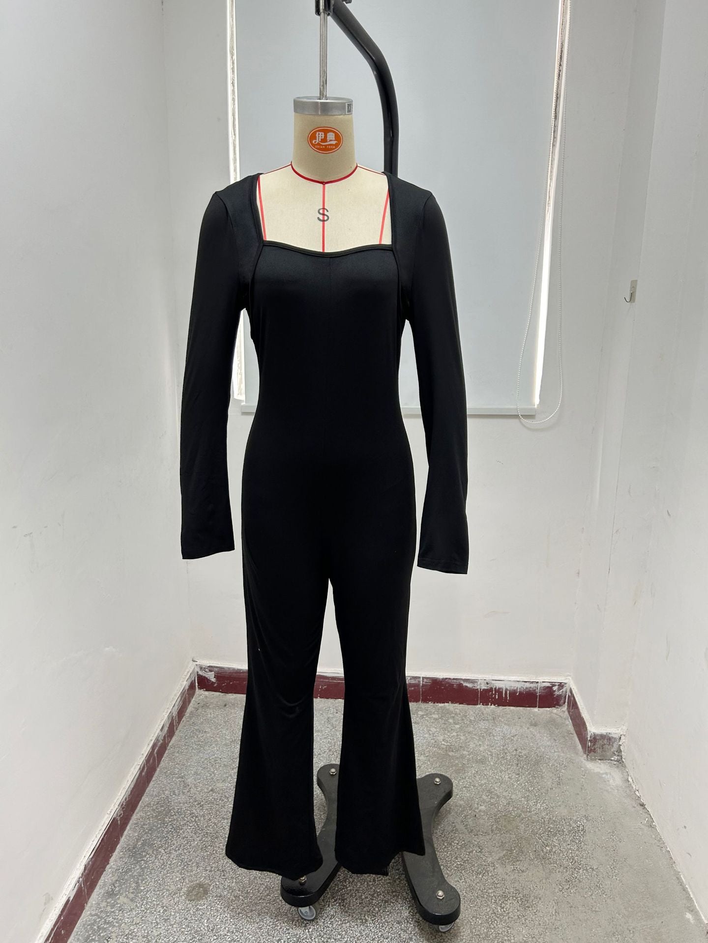 Women Long Sleeve Waist Shaping and Hip Lift Square Collar Elastic Jumpsuit