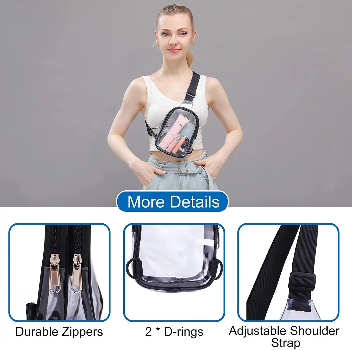 Mini Clear Bag, PVC Waterproof Crossbody Bag, Clear Stadium Bag for Women Men