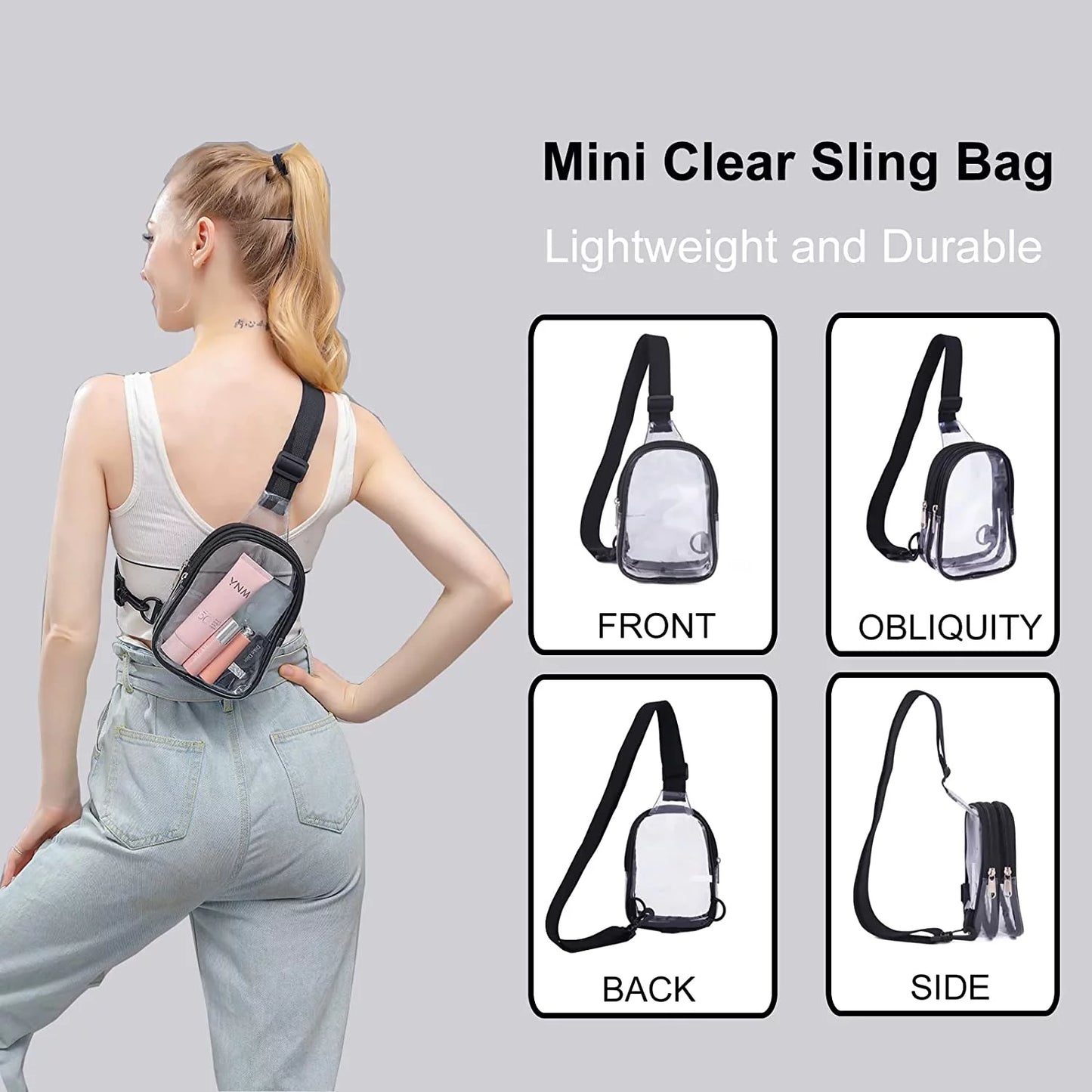 Mini Clear Bag, PVC Waterproof Crossbody Bag, Clear Stadium Bag for Women Men