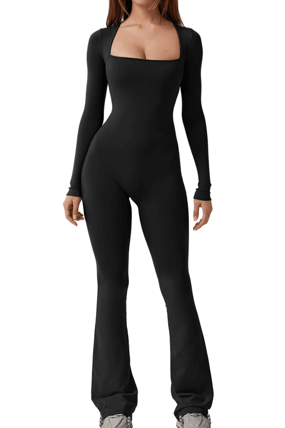 Women Long Sleeve Waist Shaping and Hip Lift Square Collar Elastic Jumpsuit